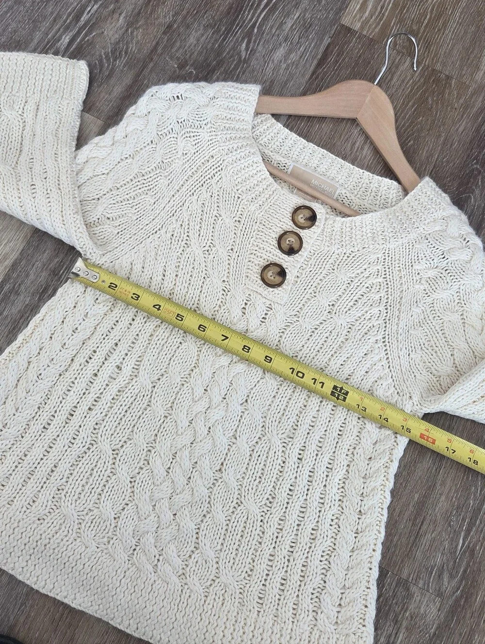 Michael Kors Wool Cable Knit Button Sweater Ivory Cardigan Boho Fall Chunky Knit
